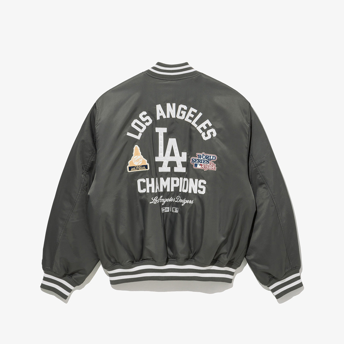 レオン Dodgers サテンジャケット シルバー Shoe Palace Los Angeles Dodgers World Series 2024 Rib Satin