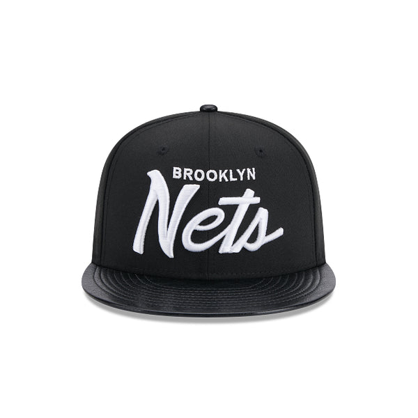 Brooklyn Nets Faux Leather Visor 9FIFTY Snapback