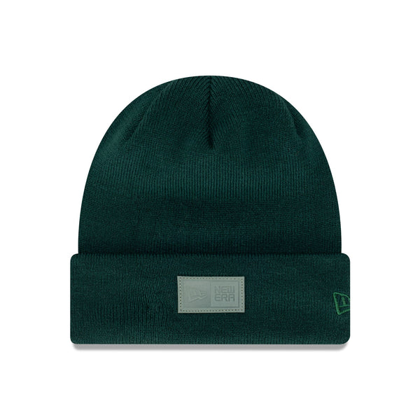 New Era Branded Leather Patch Green Cuff Beanie
