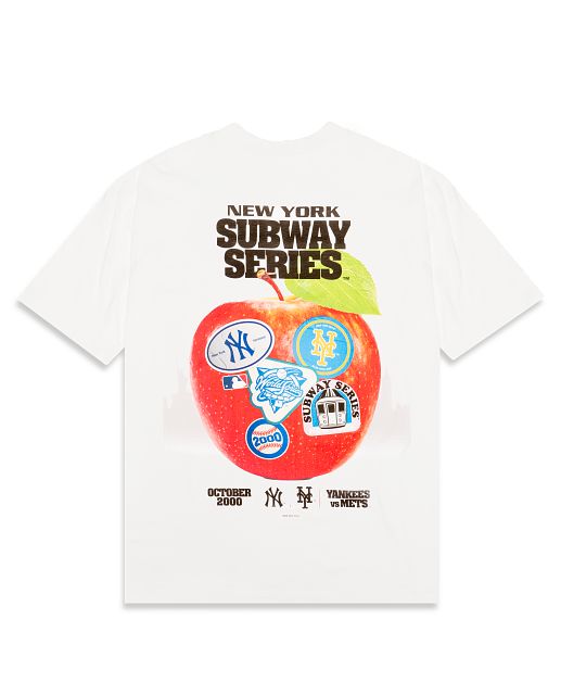 New York Yankees and New York Mets Big Apple Subway Series White Oversized T-Shirt