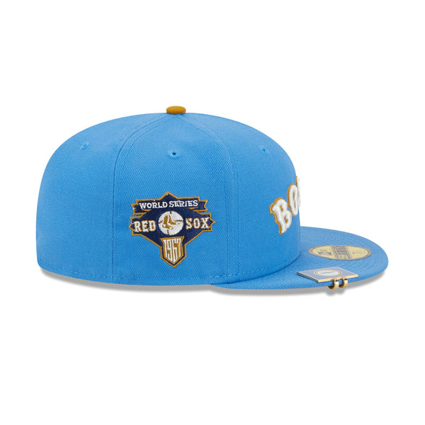 ST. LOUIS BLUES NEW ERA 5950 HERITAGE SCRIPT NAVY AND GOLD FITTED HAT