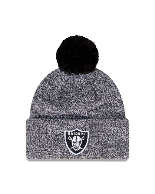Las Vegas Raiders Black and White Marle Cuff Beanie with Pom Hat New Era Cap Australia