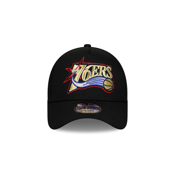 Philadelphia 76ers Hardwood Classics Black OTC 9FORTY A-Frame Snapback - F
