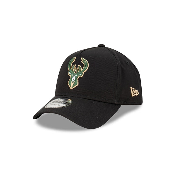 Milwaukee Bucks Black with Official Team Colours Logo 9FORTY A-Frame Snapback New Era