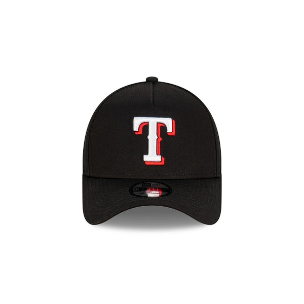 Texas Rangers Black with Official Team Colours Logo 9FORTY A-Frame Snapback