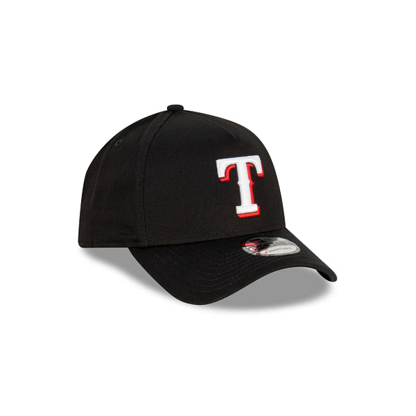 Texas Rangers Black with Official Team Colours Logo 9FORTY A-Frame Snapback