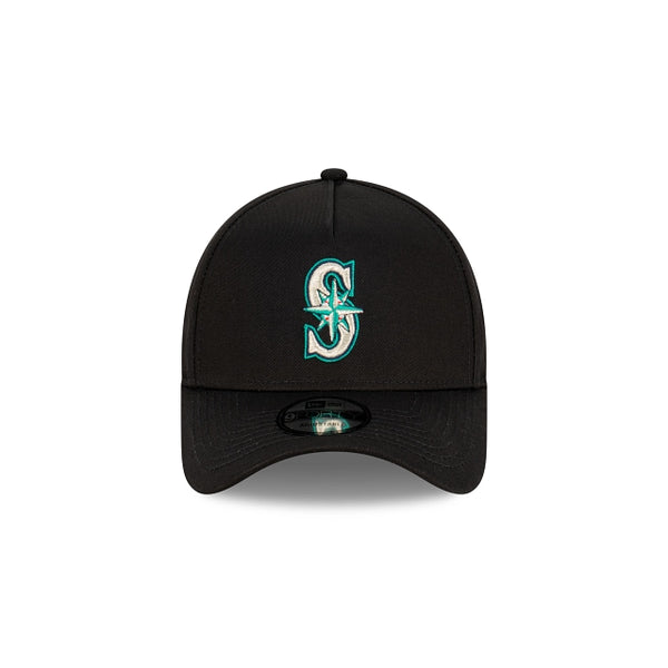 Seattle Mariners Black with Official Team Colours Logo 9FORTY A-Frame Snapback