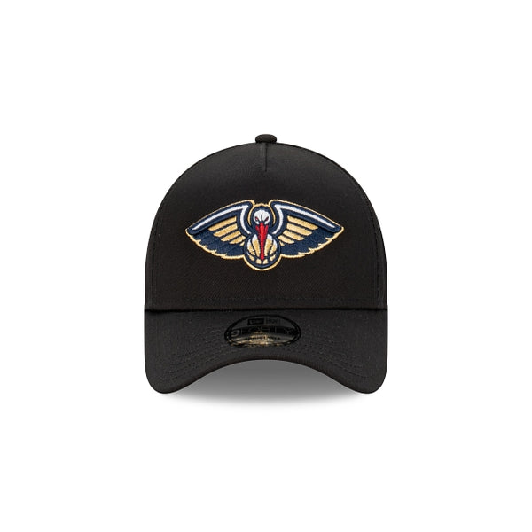 New Orleans Pelicans Black with Official Team Colours Logo 9FORTY A-Frame Snapback